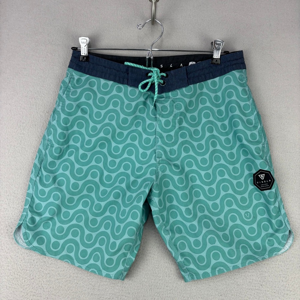 Vissla Shorts Mens 30 Upcycle Coconut Board‎ Blue Abstract Surf Swim Trunks
